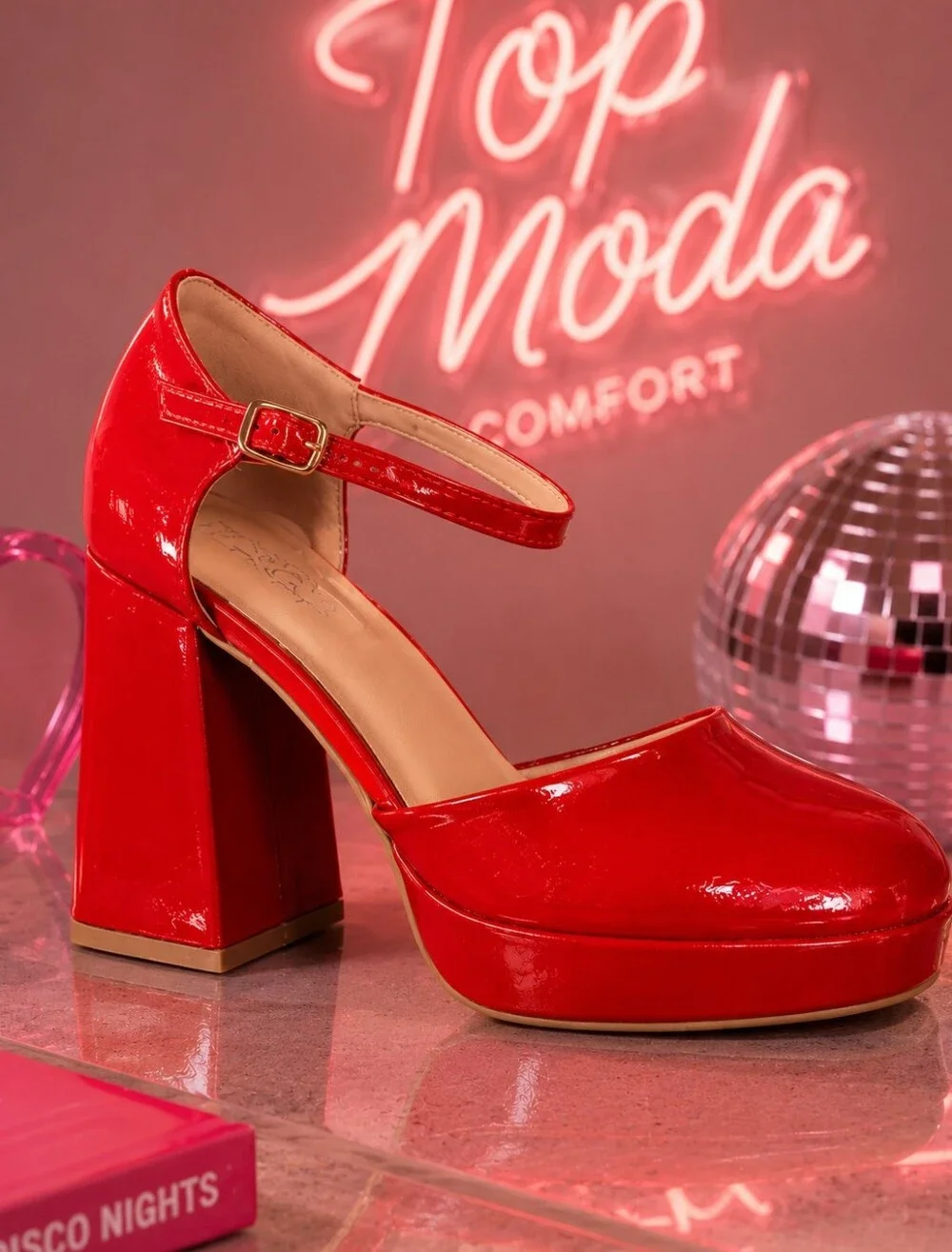 Top Moda “Red Crystal” Red Patent Platform Heels – Women’s Size 7 – New in Box